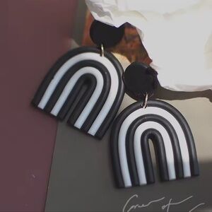Monochrome Rainbow Arch Dangle Studs - Handmade Earrings
